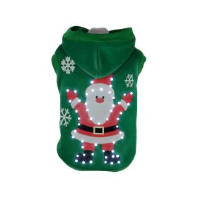 Pet Life LED Lighting Hands-Up-Santa Hooded Sweater - X-Small - (FBP2GNXS)