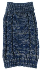 Classic True Blue Heavy Cable Knitted Ribbed Fashion Dog Sweater - Large