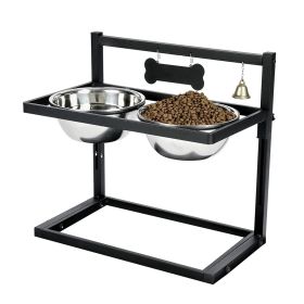 Adjustable Height Stainless Steel Elevated Double Dog Bowls for Pets