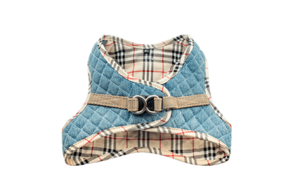 Step-In Denim Harness (Color: Denim & Beige Plaid, size: large)