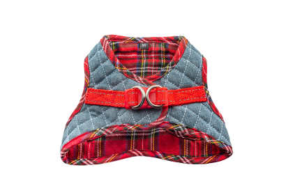 Step-In Denim Harness (Color: Denim & Red Plaid, size: XS)