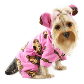 Adorable Silly Monkey Fleece Dog Pajamas/Bodysuit with Hood (Color: Pink, size: m)