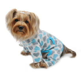 Blue & Gray Hearts Fleece Turtleneck Pajamas (Color: Blue, size: m)