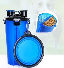 Portable Pet Food Storage and Water Bottle (Color: Blue)