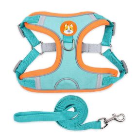 Harness & Leash set: Pet Chest Strap Vest Dog Strap Small Dog (colour: Lake blue)