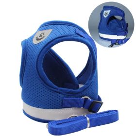 Harness & Leash set: Reflective stitching, mesh harness (colour: Blue)