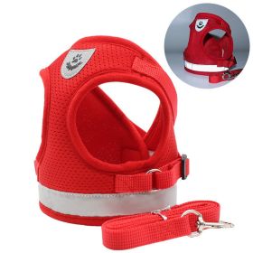 Harness & Leash set: Reflective stitching, mesh harness (colour: red)