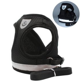 Harness & Leash set: Reflective stitching, mesh harness (colour: black)